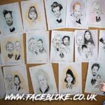 Multiple caricatures of wedding guests